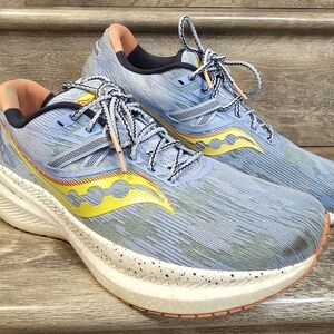 Saucony Triumph 20 Men Running Sneakers Sky Blue and Lemon Athletic Size 11